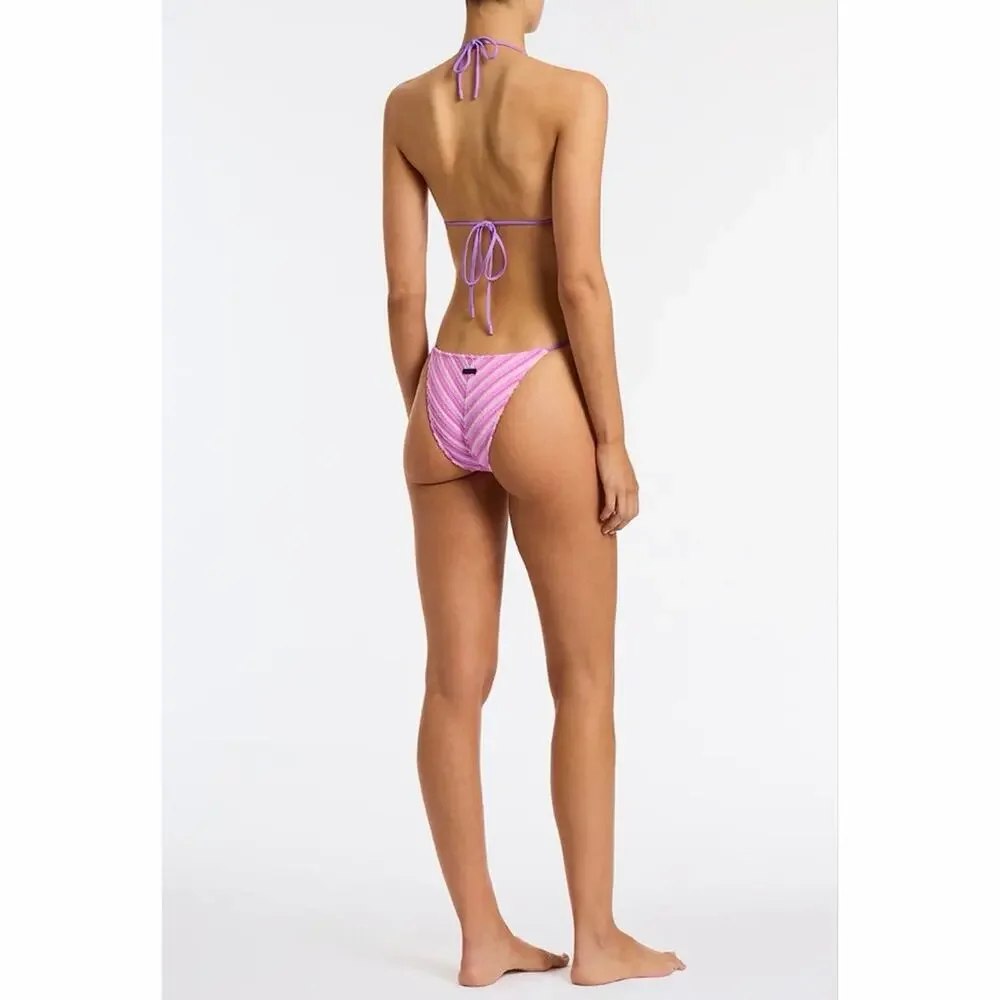 Triangl Swimwear Vinca Lotus Pink Stripe Terry Toweling Bikini Set Size Small